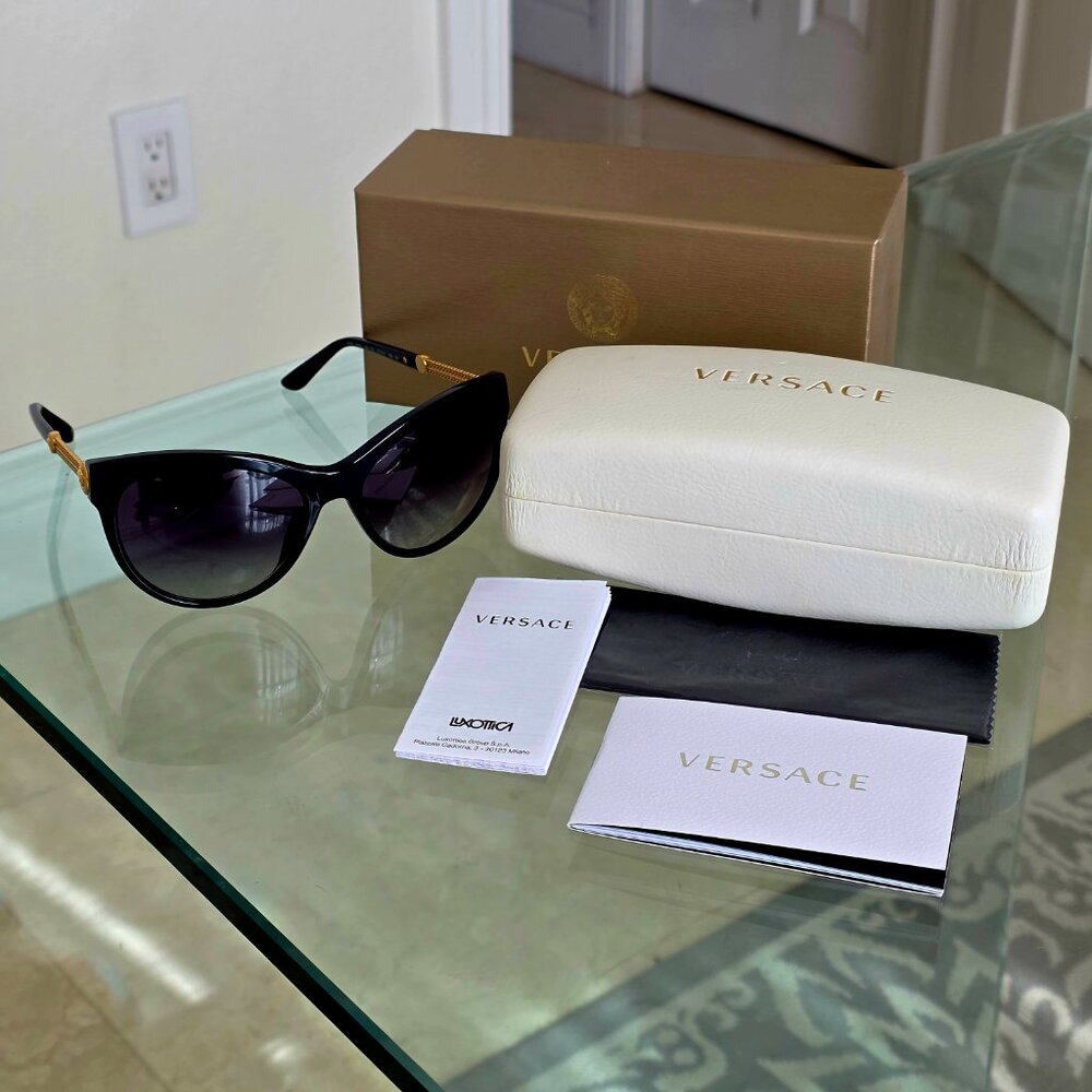 Versace 57mm Cat Eye Sunglasses black gold